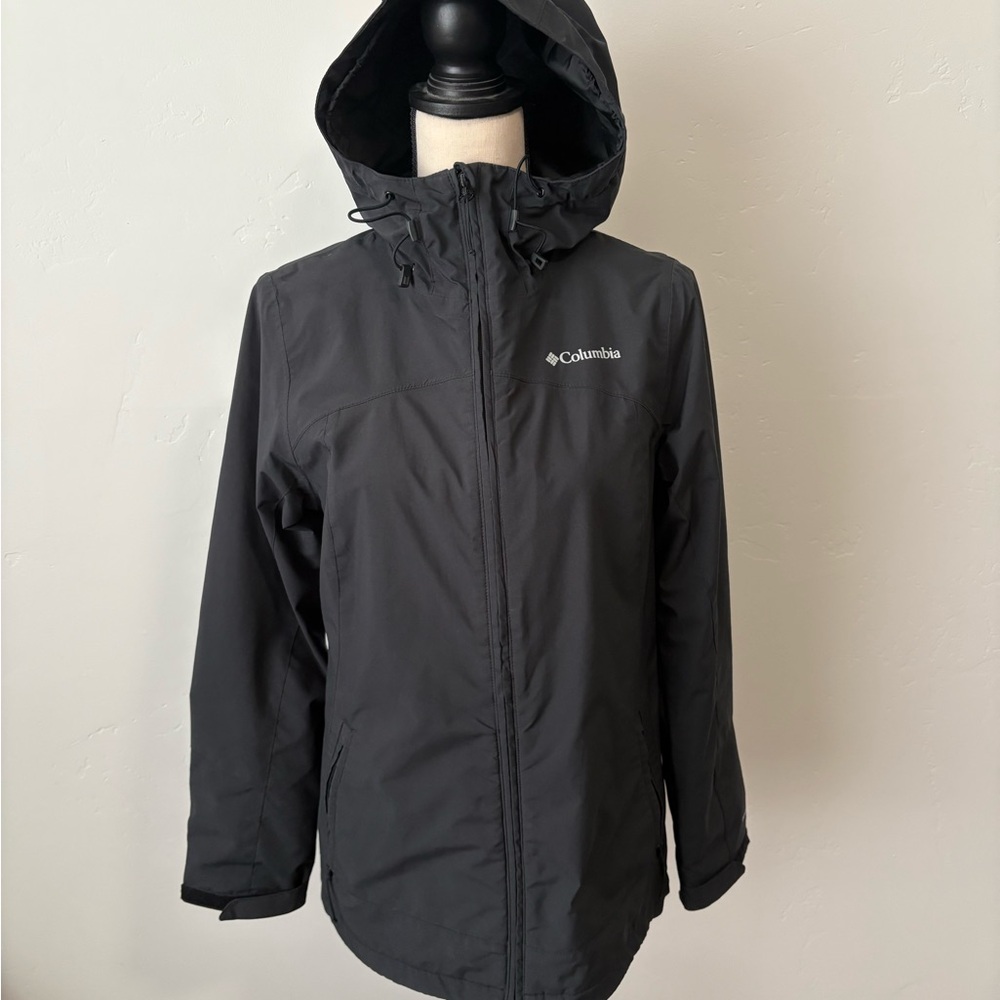 Columbia Windbreaker Women XS Black Hooded Rain Jacket Omni-Tech Water Resistent